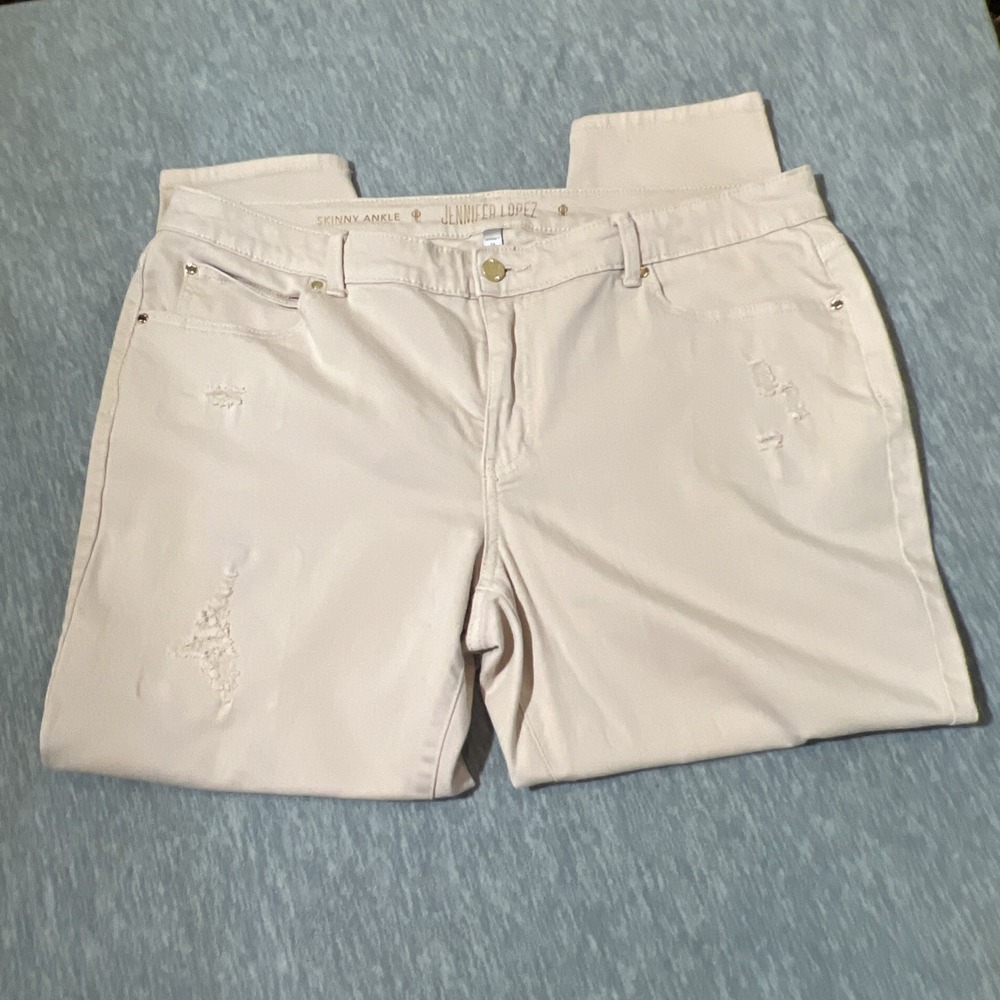 Jennifer Lopez Skinny Ankle Jeans Women 16w‎ Distressed Light Pink Wash Mid Rise